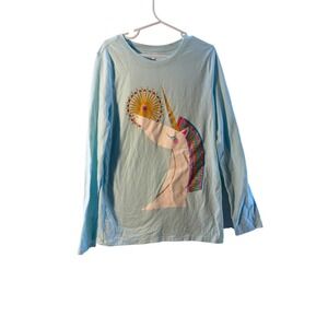 Cat Jack Kids‎ Unicorn Long Sleeve T Shirt Light Blue Graphic Tee Size 7/8